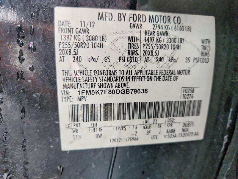 Aukcja sprzedaży 2013 Ford Explorer, vin: 1FM5K7F80DGB79638, numer aukcji: 51548436