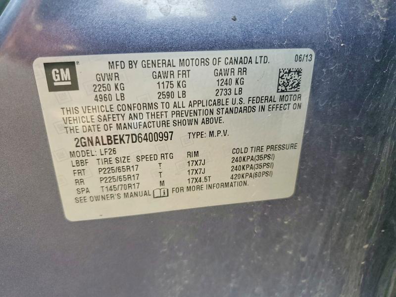 Aukcja sprzedaży 2013 Chevrolet Equinox, vin: 2GNALBEK7D6400997, numer aukcji: 52719756