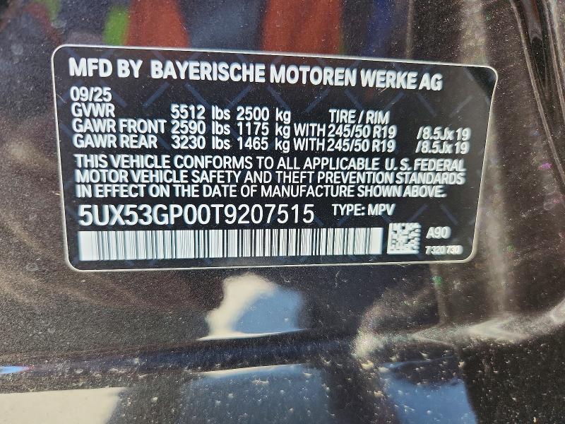 2026 Bmw X3 მანქანა იყიდება აუქციონზე, vin: 5UX53GP00T9207515, აუქციონის ნომერი: 53232076