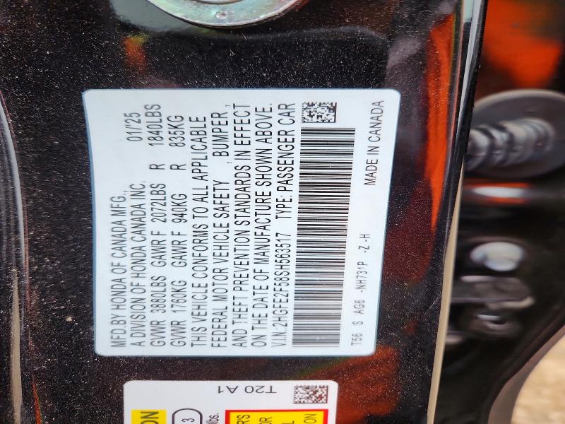 2025 Honda Civic მანქანა იყიდება აუქციონზე, vin: 2HGFE2F58SH563517, აუქციონის ნომერი: 52940716