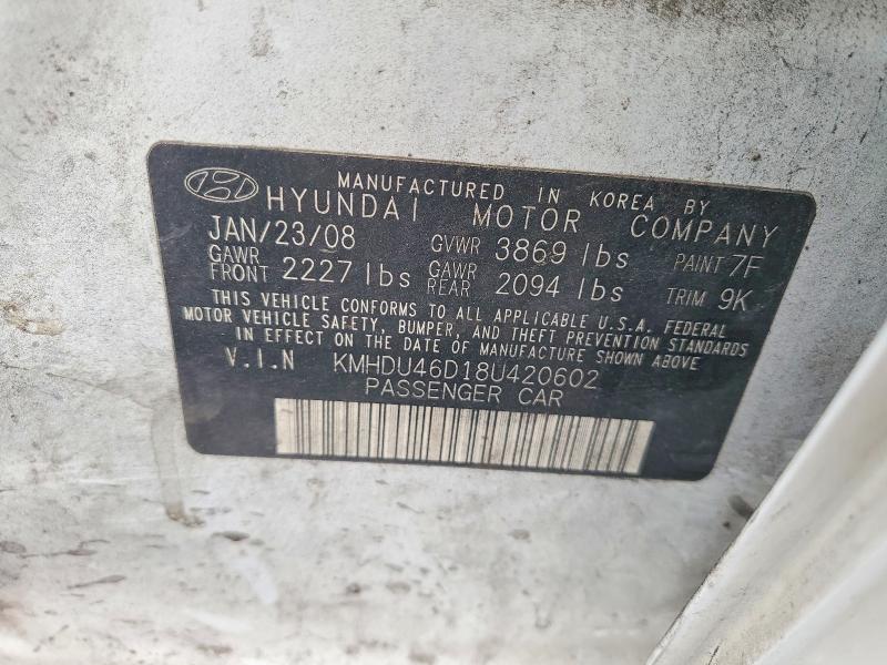 52561806 :رقم المزاد ، KMHDU46D18U420602 vin ، 2008 Hyundai Elantra مزاد بيع