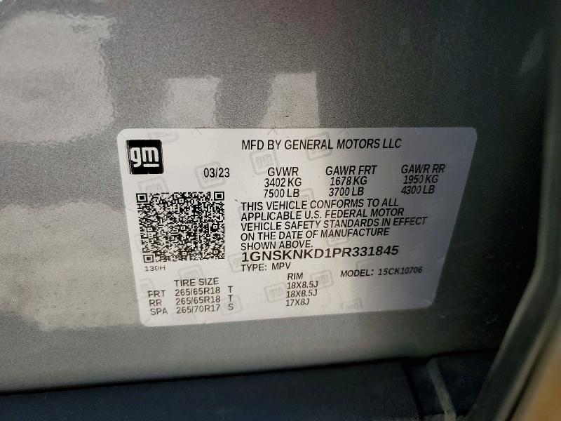 2023 Chevrolet Tahoe მანქანა იყიდება აუქციონზე, vin: 1GNSKNKD1PR331845, აუქციონის ნომერი: 52400306