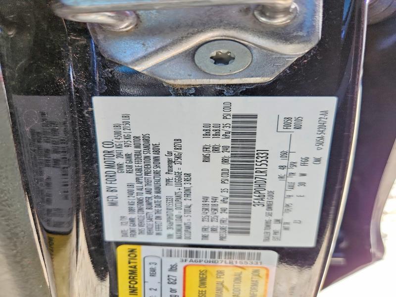Продажа на аукционе авто 2020 Ford Fusion, vin: 3FA6P0HD7LR155331, номер лота: 55053496