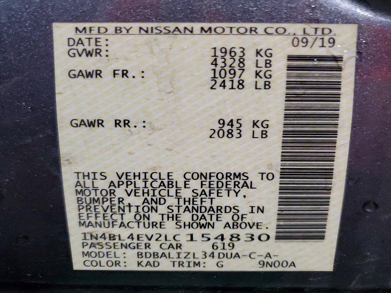 Продаж на аукціоні авто 2020 Nissan Altima, vin: 1N4BL4EV2LC154830, номер лоту: 52733346