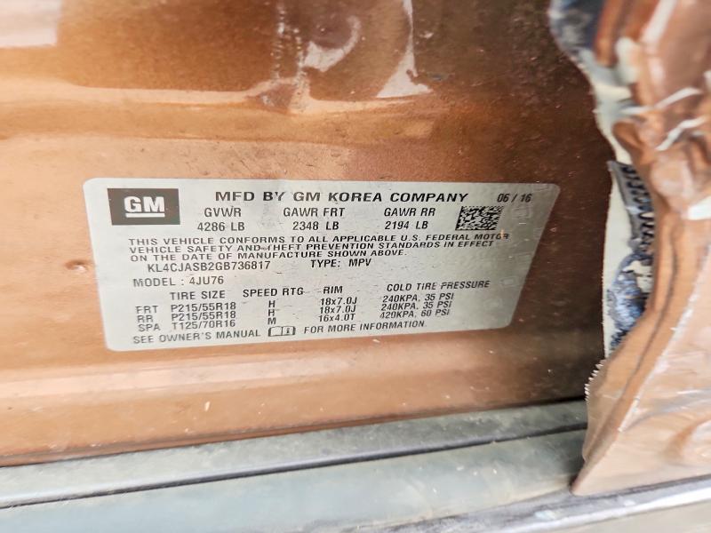 53900366 :رقم المزاد ، KL4CJASB2GB736817 vin ، 2016 Buick Encore مزاد بيع