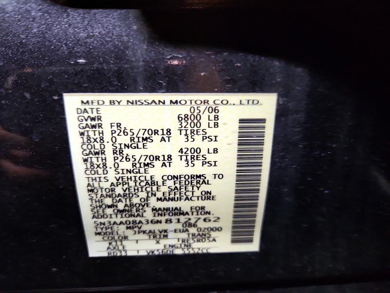 54906066 :رقم المزاد ، 5N3AA08A36N812762 vin ، 2006 Infiniti Qx56 مزاد بيع