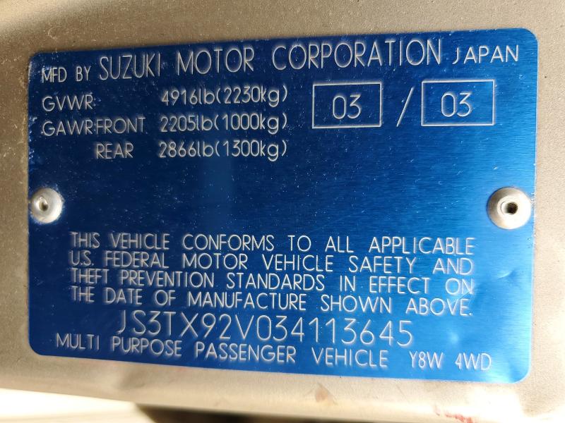 Продаж на аукціоні авто 2003 Suzuki Xl7, vin: JS3TX92V034113645, номер лоту: 54134306