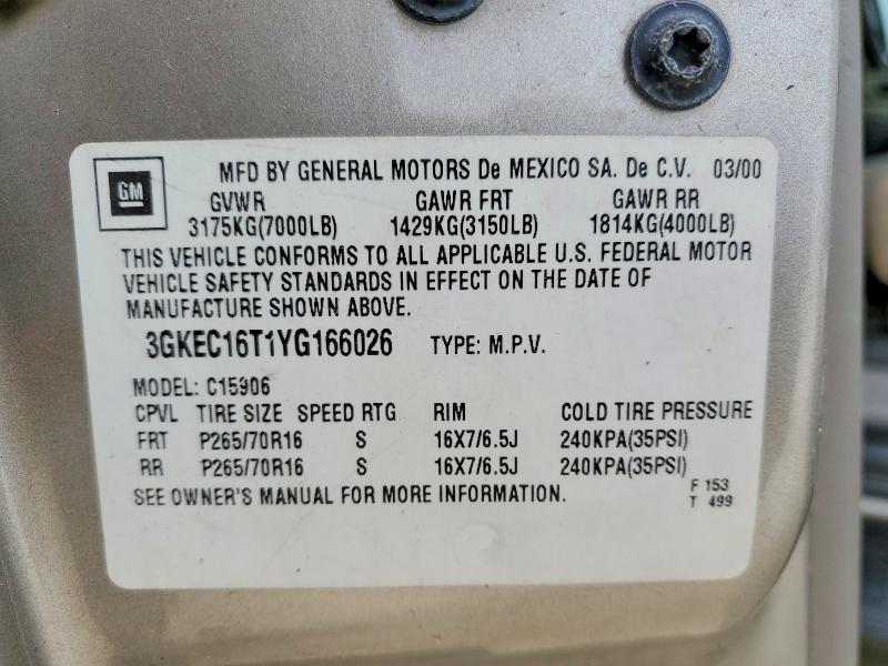 54490146 :رقم المزاد ، 3GKEC16T1YG166026 vin ، 2000 Gmc Yukon Xl مزاد بيع