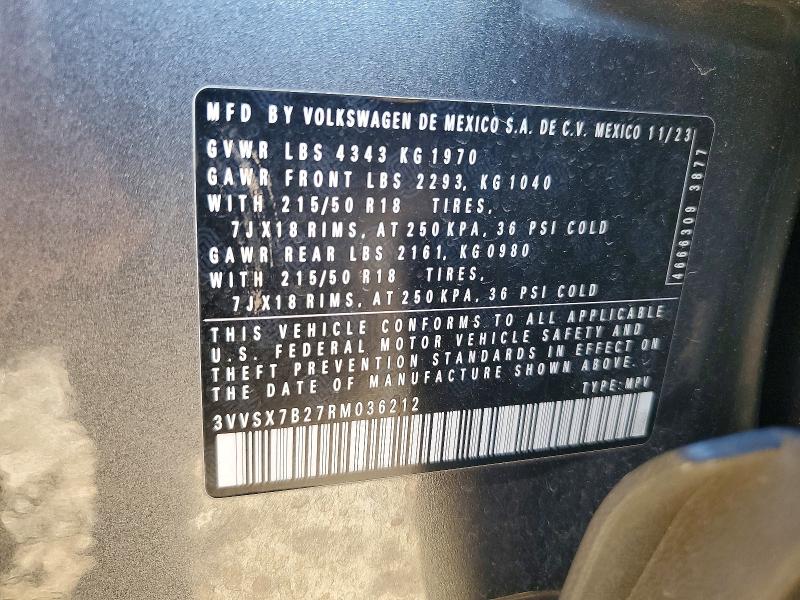 Продажа на аукционе авто 2024 Volkswagen Taos, vin: 3VVSX7B27RM036212, номер лота: 53335546