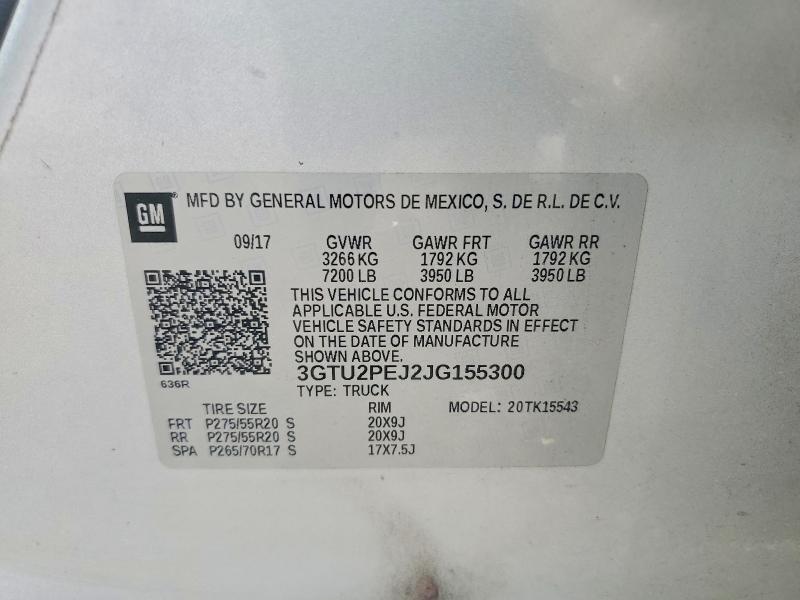 2018 Gmc Sierra მანქანა იყიდება აუქციონზე, vin: 3GTU2PEJ2JG155300, აუქციონის ნომერი: 52904106