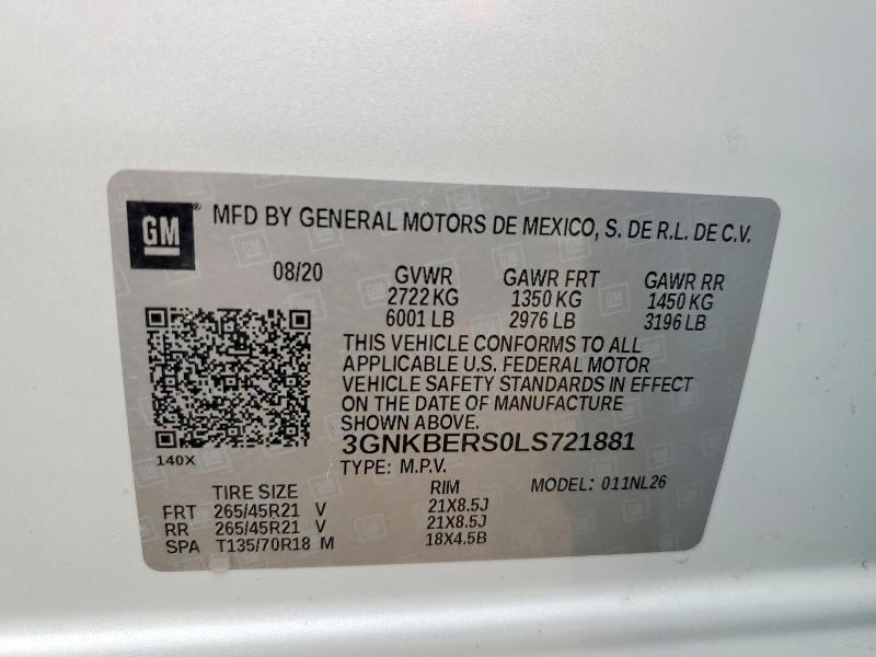 54985086 :رقم المزاد ، 3GNKBERS0LS721881 vin ، 2020 Chevrolet Blazer مزاد بيع