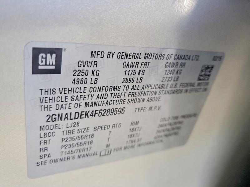 Aukcja sprzedaży 2015 Chevrolet Equinox, vin: 2GNALDEK4F6289596, numer aukcji: 52667686