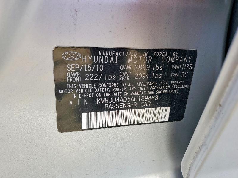 Продаж на аукціоні авто 2010 Hyundai Elantra, vin: KMHDU4AD5AU189488, номер лоту: 54976756