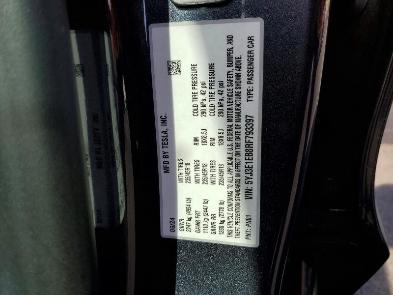 Aukcja sprzedaży 2024 Tesla Model 3, vin: 5YJ3E1EB8RF793397, numer aukcji: 52129276