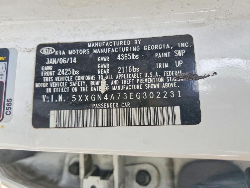 2014 Kia Optima მანქანა იყიდება აუქციონზე, vin: 5XXGN4A73EG302231, აუქციონის ნომერი: 53530026