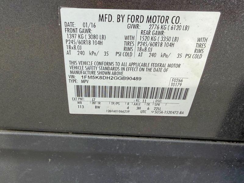 2016 Ford Explorer მანქანა იყიდება აუქციონზე, vin: 1FM5K8DH2GGB90489, აუქციონის ნომერი: 54941236