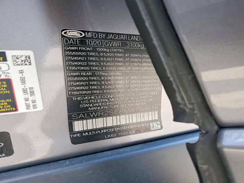 Продажа на аукционе авто 2021 Land Rover Range Rover Sport, vin: SALWR2SE8MA758018, номер лота: 54984126