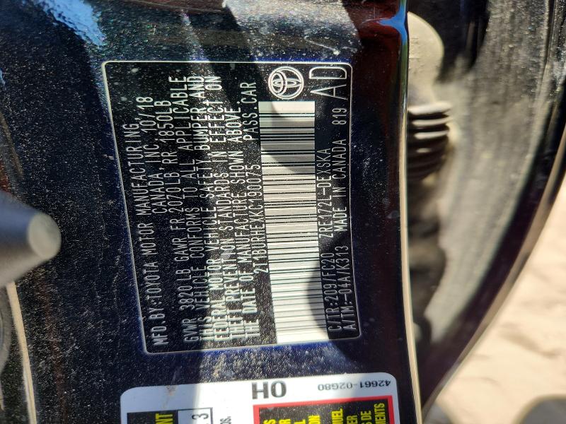 Aukcja sprzedaży 2019 Toyota Corolla, vin: 2T1BURHEXKC190075, numer aukcji: 55058286