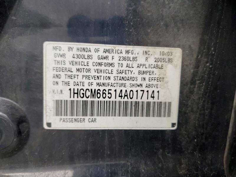 Продаж на аукціоні авто 2004 Honda Accord, vin: 1HGCM66514A017141, номер лоту: 53581226