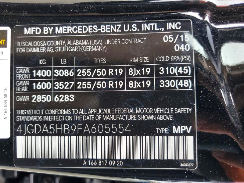 2015 Mercedes-benz Ml მანქანა იყიდება აუქციონზე, vin: 4JGDA5HB9FA605554, აუქციონის ნომერი: 52347556