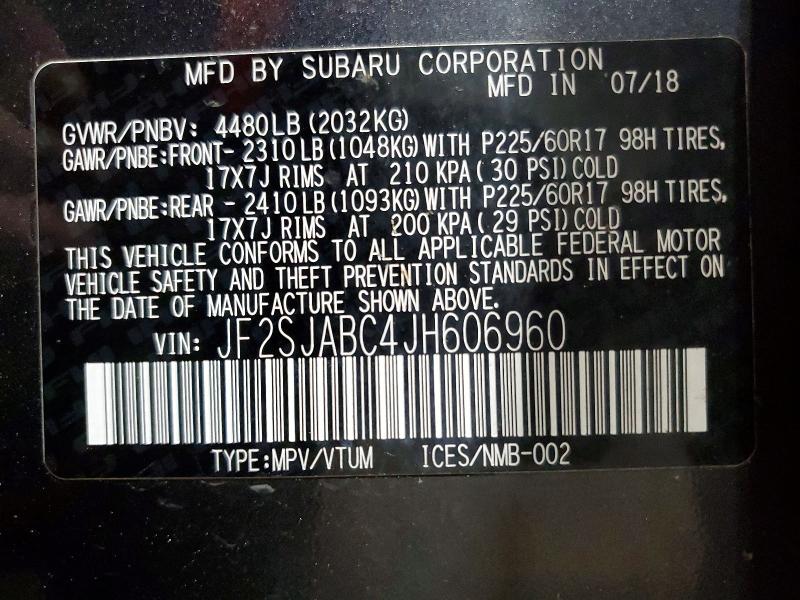 Aukcja sprzedaży 2018 Subaru Forester, vin: JF2SJABC4JH606960, numer aukcji: 51701226