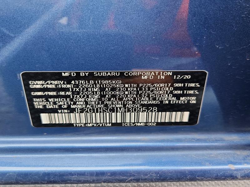 2021 Subaru Crosstrek მანქანა იყიდება აუქციონზე, vin: JF2GTHSC1MH309528, აუქციონის ნომერი: 54530916