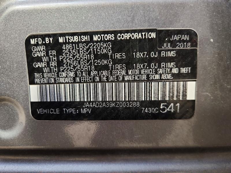 Продаж на аукціоні авто 2019 Mitsubishi Outlander, vin: JA4AD2A39KZ003288, номер лоту: 55148316
