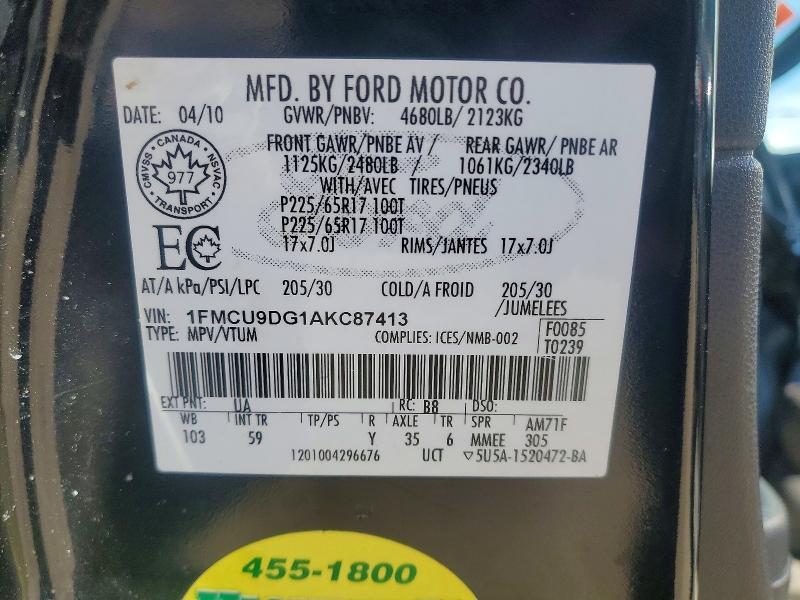 Продажа на аукционе авто 2010 Ford Escape, vin: 1FMCU9DG1AKC87413, номер лота: 52176946