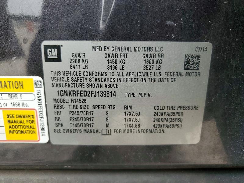 Aukcja sprzedaży 2015 Chevrolet Traverse, vin: 1GNKRFED2FJ139814, numer aukcji: 53116366