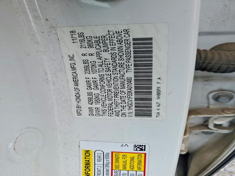 Aukcja sprzedaży 2019 Honda Accord, vin: 1HGCV1F53KA010480, numer aukcji: 52471816