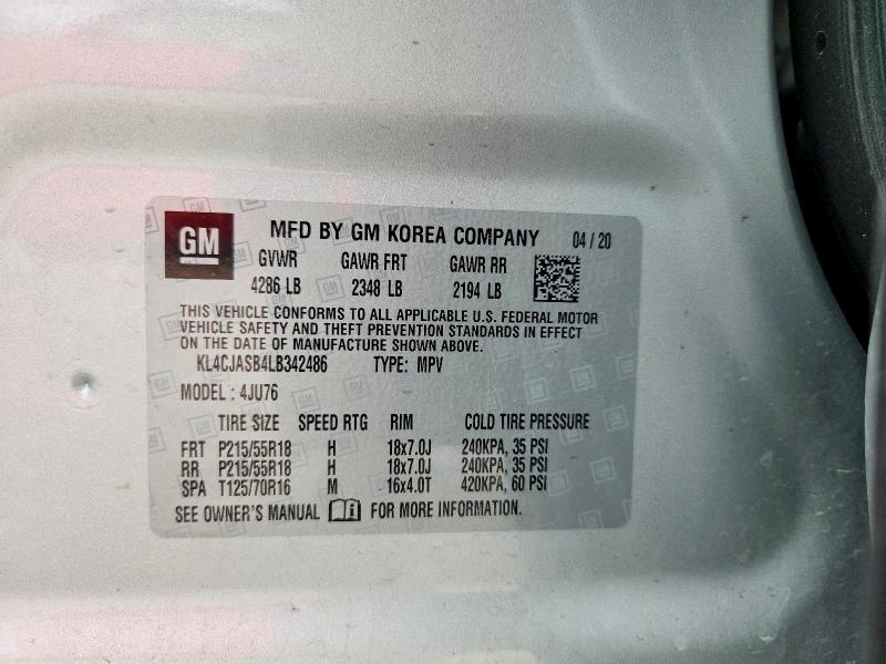 Aukcja sprzedaży 2020 Buick Encore, vin: KL4CJASB4LB342486, numer aukcji: 54100666