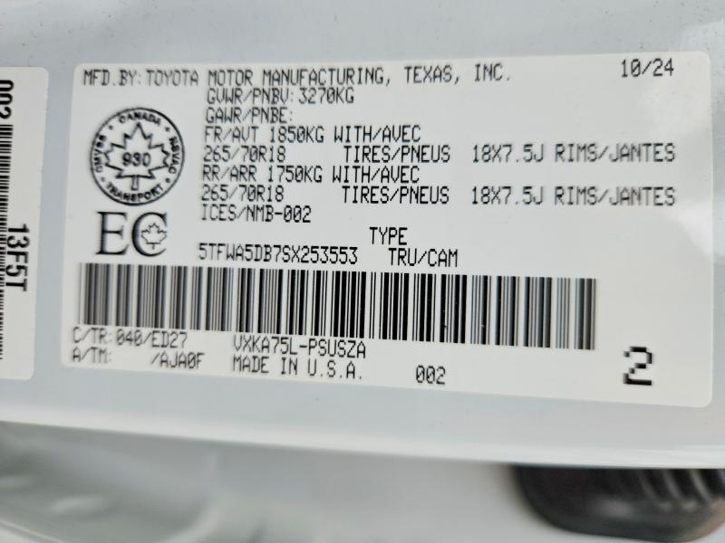 2025 Toyota Tundra მანქანა იყიდება აუქციონზე, vin: 5TFWA5DB7SX253553, აუქციონის ნომერი: 53438686