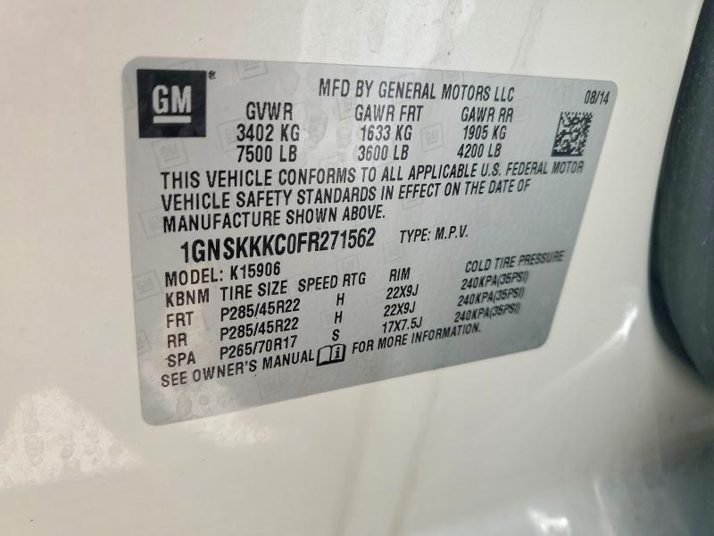 53302526 :رقم المزاد ، 1GNSKKKC0FR271562 vin ، 2015 Chevrolet Suburban مزاد بيع