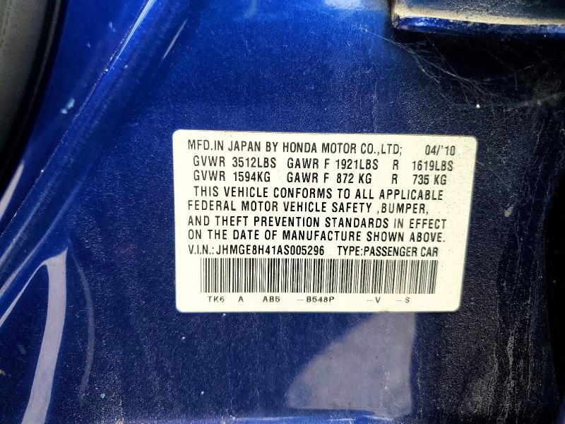 Продажа на аукционе авто 2010 Honda Fit, vin: JHMGE8H41AS005296, номер лота: 52231116