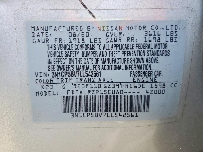 Продажа на аукционе авто 2020 Nissan Kicks, vin: 3N1CP5BV7LL542561, номер лота: 53591666