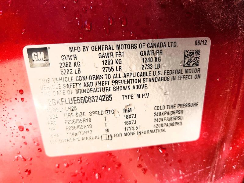 Продаж на аукціоні авто 2012 Gmc Terrain, vin: 2GKFLUE56C6374285, номер лоту: 52080486