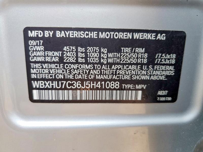 2018 Bmw X1 მანქანა იყიდება აუქციონზე, vin: WBXHU7C36J5H41088, აუქციონის ნომერი: 52756846