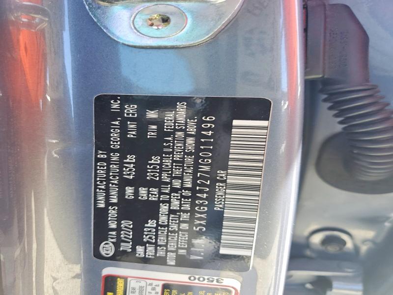 53830796 :رقم المزاد ، 5XXG34J27MG011496 vin ، 2021 Kia K5 مزاد بيع