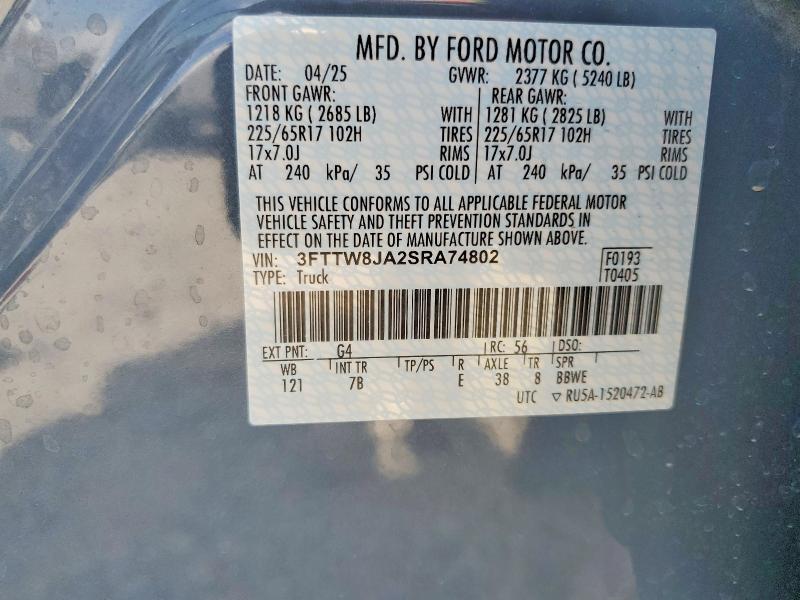 Aukcja sprzedaży 2025 Ford Maverick, vin: 3FTTW8JA2SRA74802, numer aukcji: 53412446