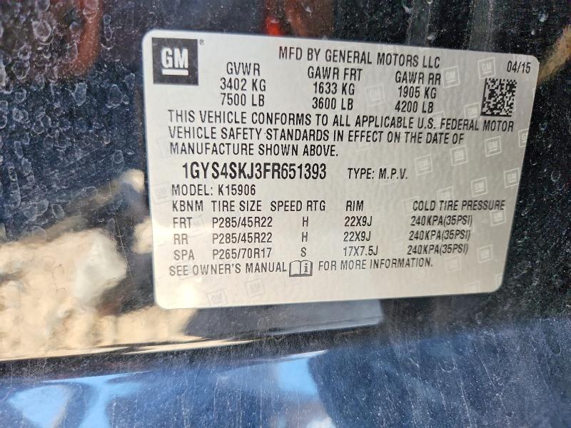 53559206 :رقم المزاد ، 1GYS4SKJ3FR651393 vin ، 2015 Cadillac Escalade مزاد بيع