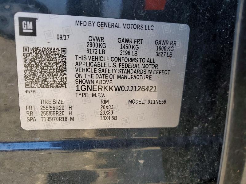 Aukcja sprzedaży 2018 Chevrolet Traverse, vin: 1GNERKKW0JJ126421, numer aukcji: 52543266