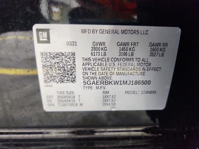 2021 Buick Enclave მანქანა იყიდება აუქციონზე, vin: 5GAERBKW1MJ186500, აუქციონის ნომერი: 53594606