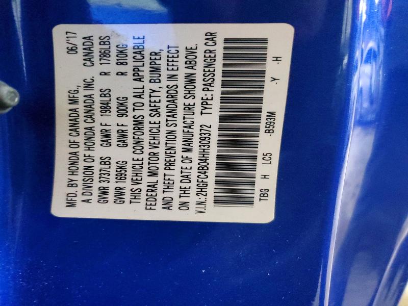 2017 Honda Civic მანქანა იყიდება აუქციონზე, vin: 2HGFC4B04HH309372, აუქციონის ნომერი: 54326846