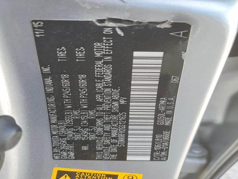 Продажа на аукционе авто 2016 Toyota Highlander, vin: 5TDKKRFH2GS121625, номер лота: 52645566