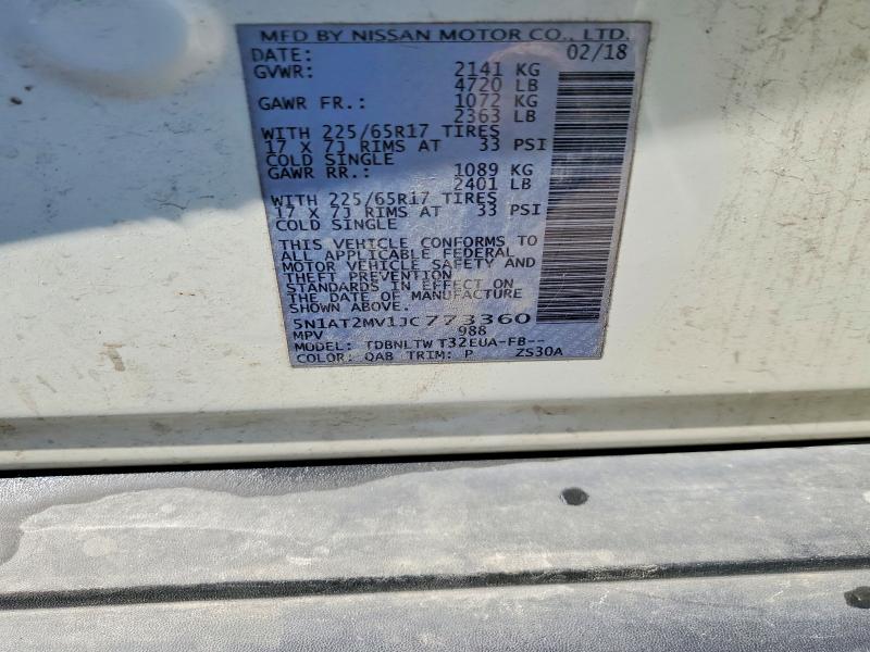 2018 Nissan Rogue მანქანა იყიდება აუქციონზე, vin: 5N1AT2MV1JC773360, აუქციონის ნომერი: 53768436