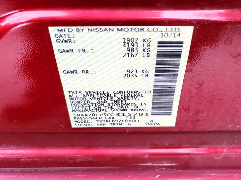 2015 Nissan Leaf მანქანა იყიდება აუქციონზე, vin: 1N4AZ0CP5FC315781, აუქციონის ნომერი: 54298606