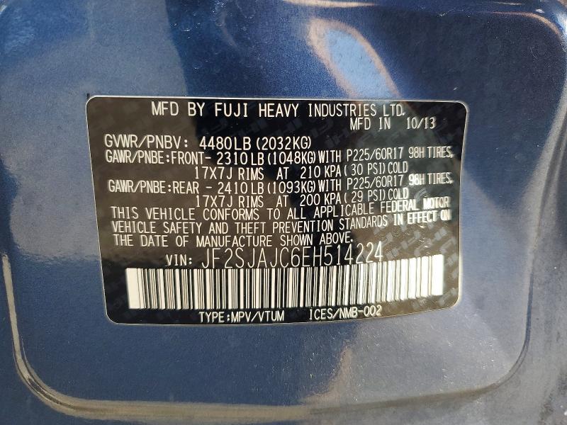 Продаж на аукціоні авто 2014 Subaru Forester, vin: JF2SJAJC6EH514224, номер лоту: 54164056