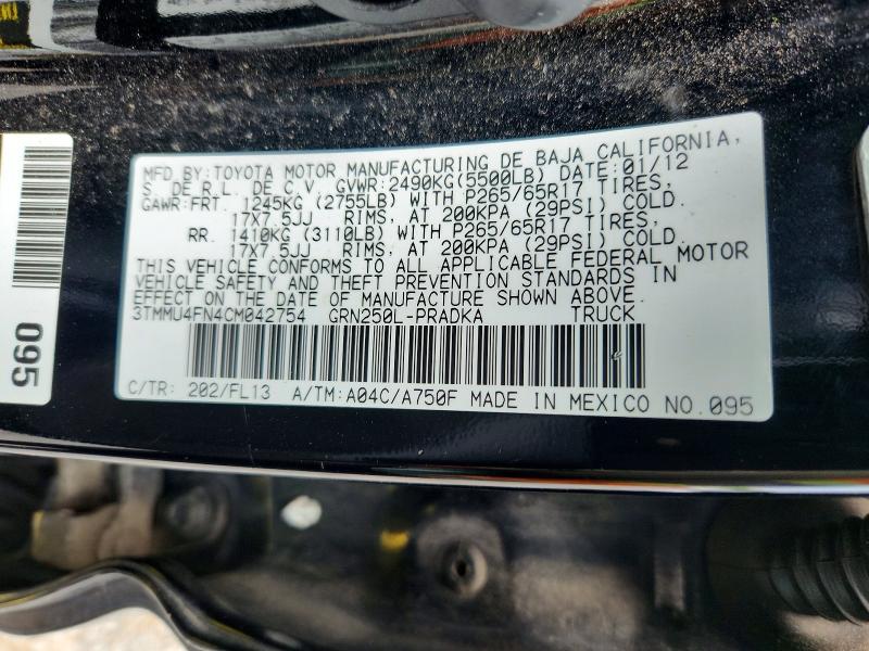 Aukcja sprzedaży 2012 Toyota Tacoma, vin: 3TMMU4FN4CM042754, numer aukcji: 53799146