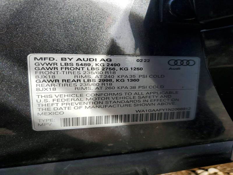 2022 Audi Q5 მანქანა იყიდება აუქციონზე, vin: WA1GAAFY1N2068912, აუქციონის ნომერი: 54881556