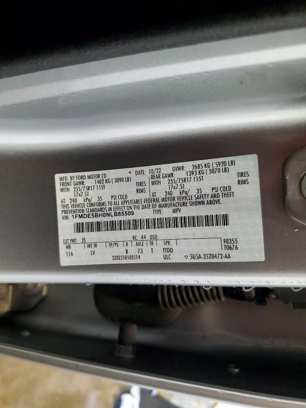 2022 Ford Bronco მანქანა იყიდება აუქციონზე, vin: 1FMDE5BH0NLB85509, აუქციონის ნომერი: 55123846